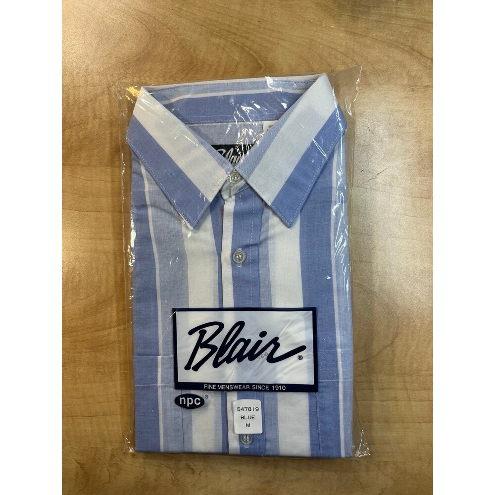 men's NWT Blair Medium Blue And White Stripes Button Down Dress Shirt